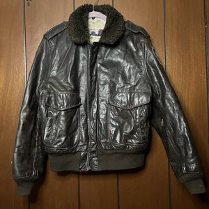 Vintage Schott Flight Jacket Brown Leather Bomber Men ( Size 44 ) USA Some Flaws